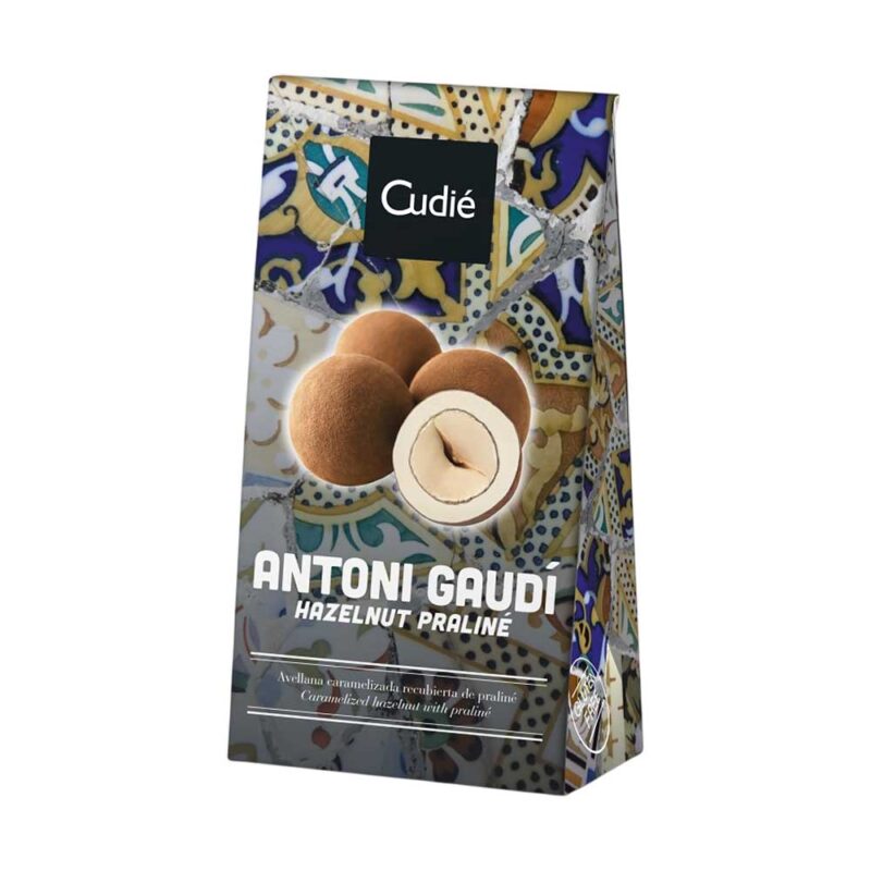 Estuche de bombones Cudié "Antoni Gaudí" de avellana y praliné.