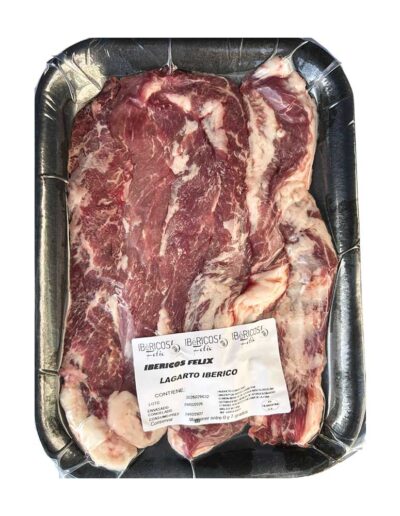 Bandeja de carne de cerdo Lagarto Ibérico de Ibéricos Félix envasada al vacío.
