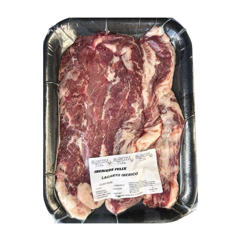 Bandeja de carne de cerdo Lagarto Ibérico de Ibéricos Félix envasada al vacío.