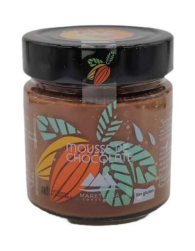 Tarro de mousse de chocolate sin gluten de Mareterra Conservas.