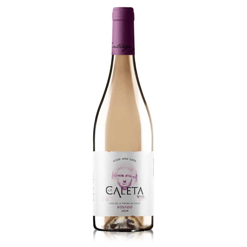 Botella de vino rosado "La Caleta de Cai 2024" de la Tierra de Cádiz.