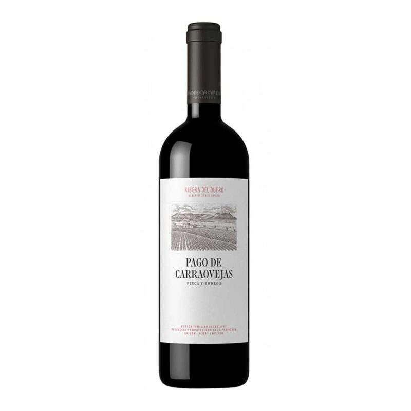 Botella de vino tinto Pago de Carraovejas, Finca y Bodega, Denominación de Origen Ribera del Duero.
